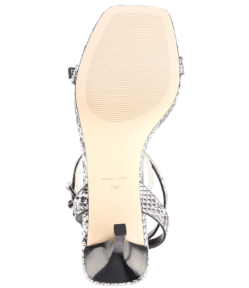 Michael Kors Darrington Leather Snake Print Buckle Hardware Ankle Strap Sandals