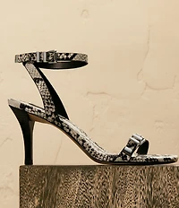 Michael Kors Darrington Leather Snake Print Buckle Hardware Ankle Strap Sandals