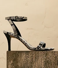Michael Kors Darrington Leather Snake Print Buckle Hardware Ankle Strap Sandals