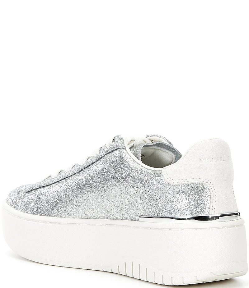 Michael Kors Dottie Glitter Leather and Suede Lace Up Sneakers