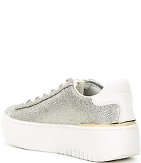 Michael Kors Dottie Glitter Leather and Suede Lace Up Sneakers