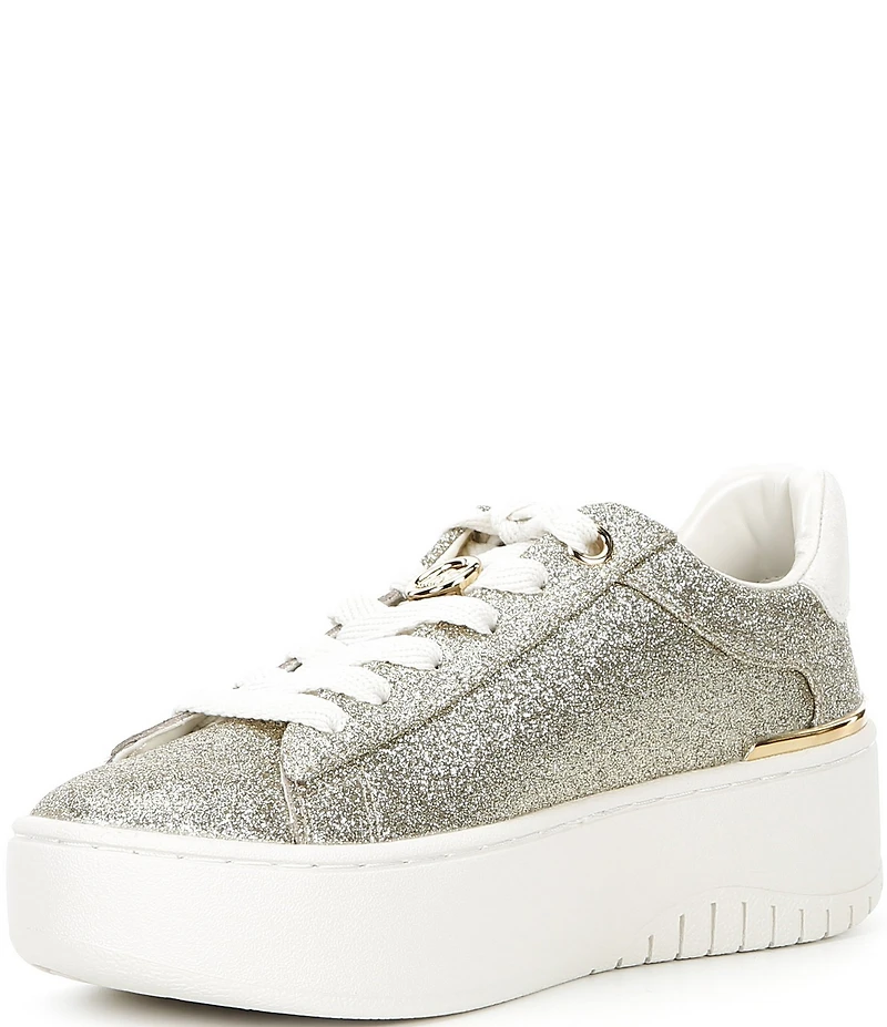 Michael Kors Dottie Glitter Leather and Suede Lace Up Sneakers