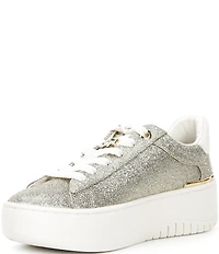 Michael Kors Dottie Glitter Leather and Suede Lace Up Sneakers