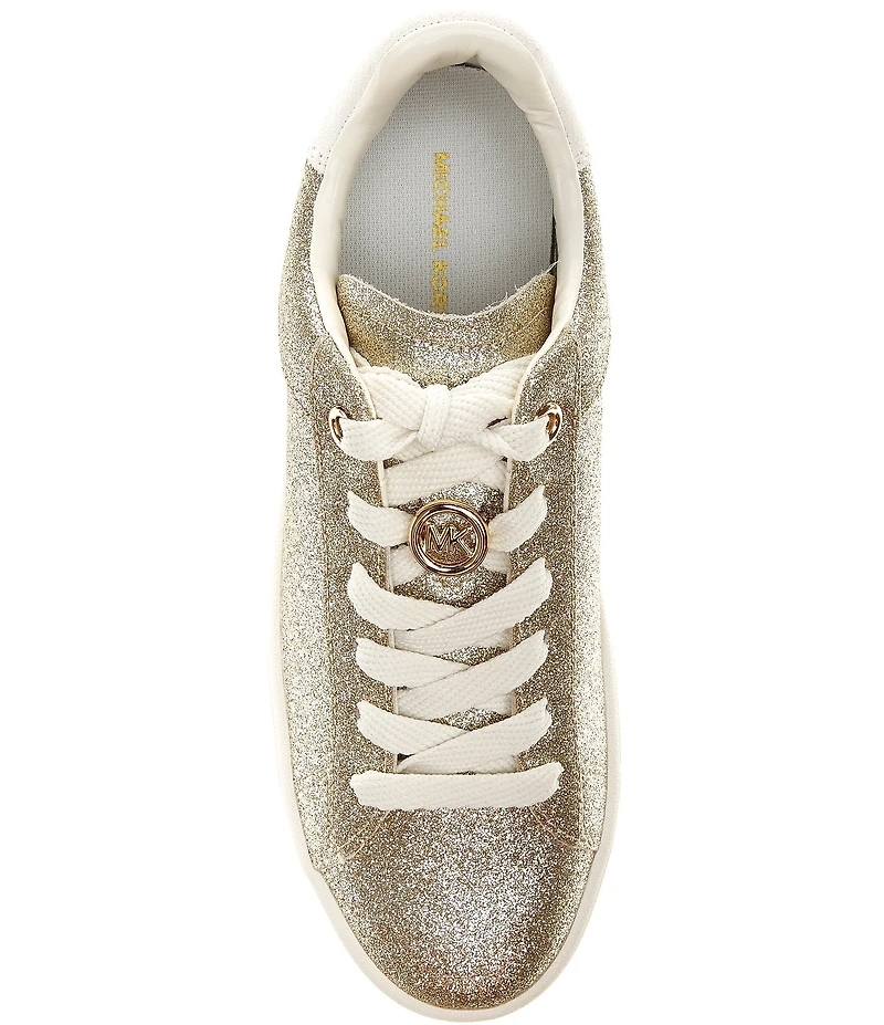 Michael Kors Dottie Glitter Leather and Suede Lace Up Sneakers