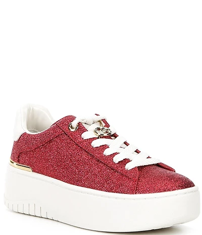 Michael Kors Dottie Glitter Leather and Suede Lace Up Sneakers