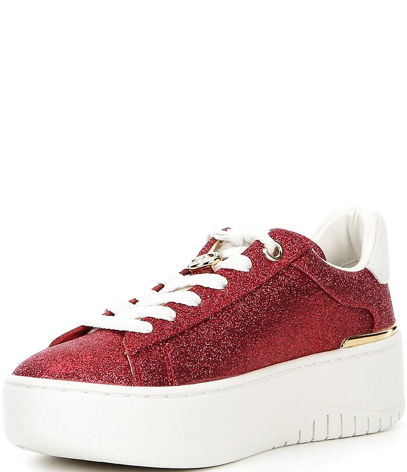Michael Kors Dottie Glitter Leather and Suede Lace Up Sneakers