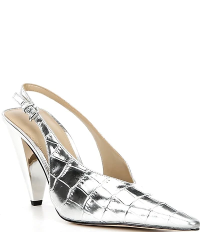 Michael Kors Electra Croco Embossed Metallic Leather High Heel Slingback Pumps