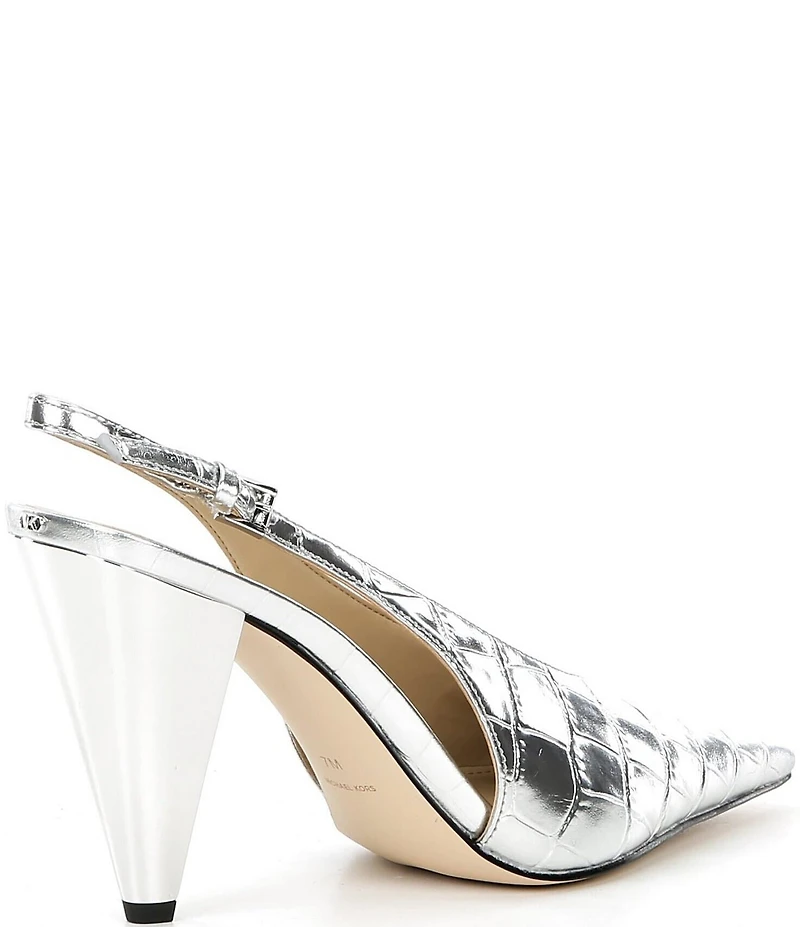 Michael Kors Electra Croco Embossed Metallic Leather High Heel Slingback Pumps