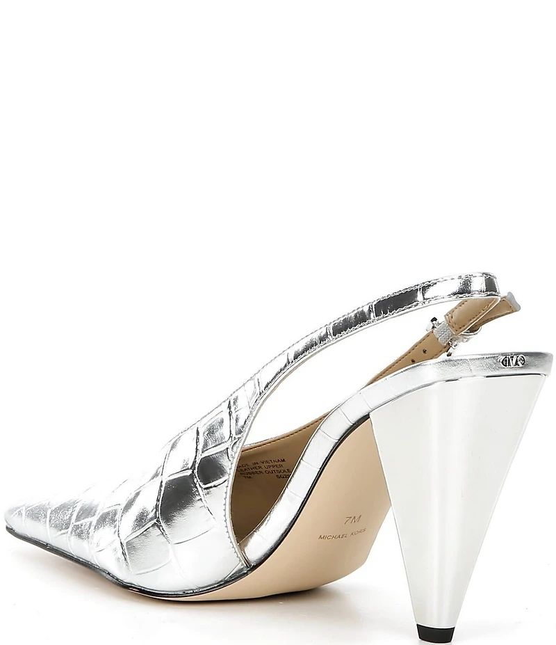 Michael Kors Electra Croco Embossed Metallic Leather High Heel Slingback Pumps