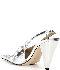 Michael Kors Electra Croco Embossed Metallic Leather High Heel Slingback Pumps