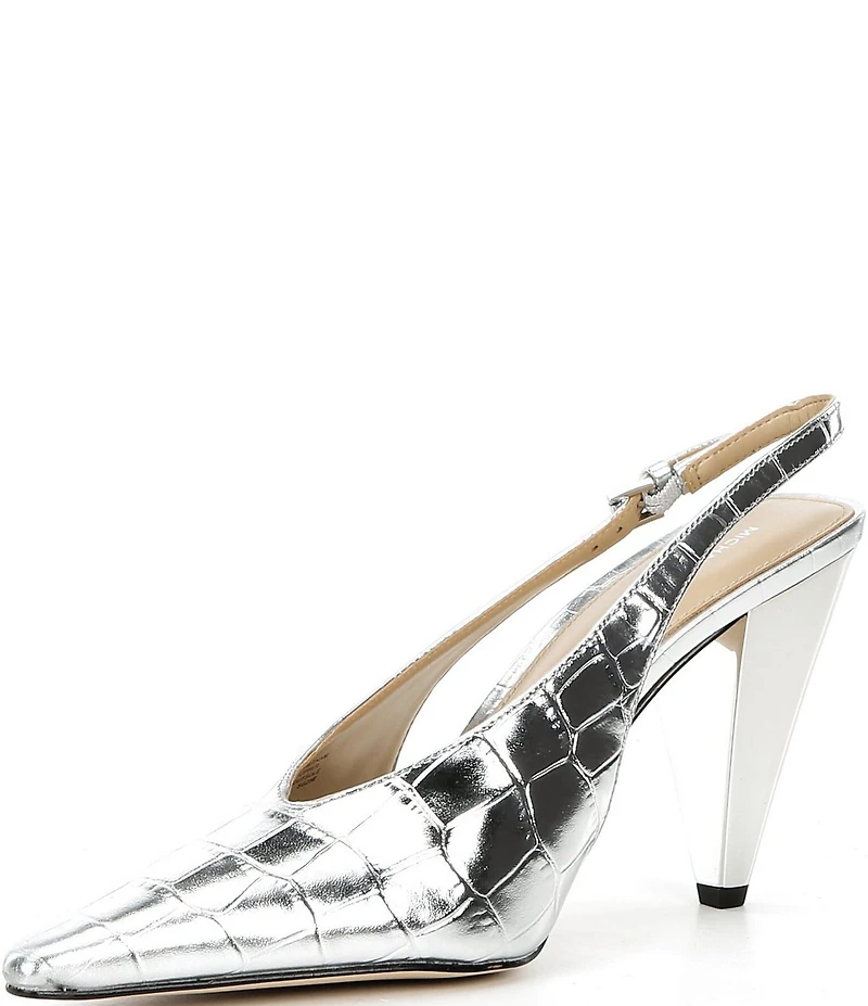 Michael Kors Electra Croco Embossed Metallic Leather High Heel Slingback Pumps