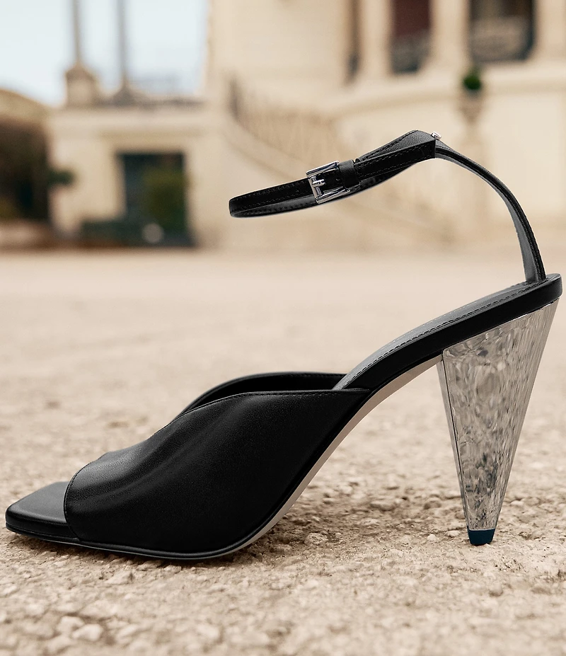 Michael Kors Electra Leather Ankle Strap High Heel Cone Dress Sandals