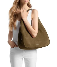 Michael Kors Ellie Large Triple Compartment Suede Shoulder Tote Bag