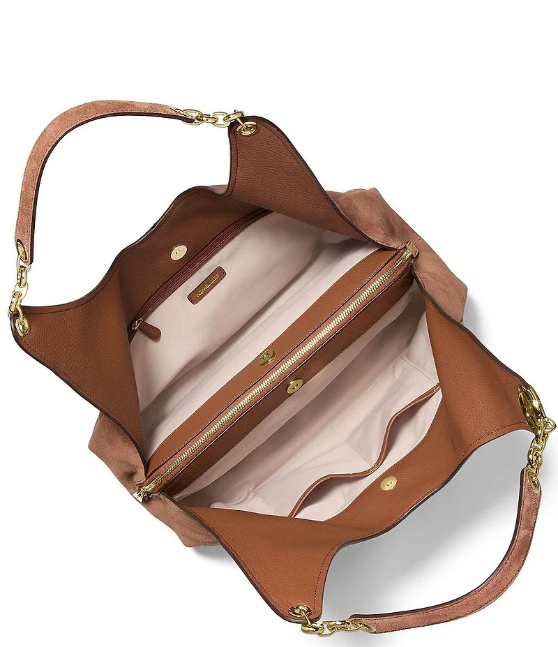 Michael Kors Ellie Large Triple Compartment Suede Shoulder Tote Bag