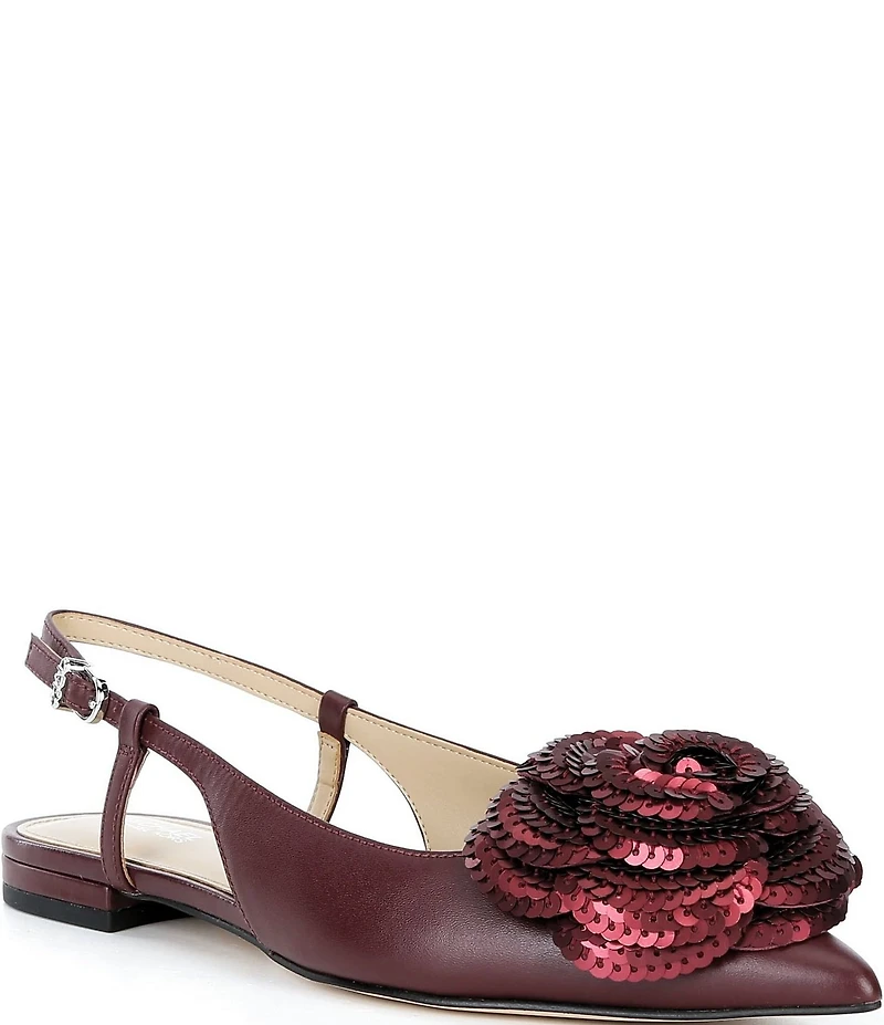Michael Kors Elodie Floral Sequin and Leather Pointed Toe Slingback Flats