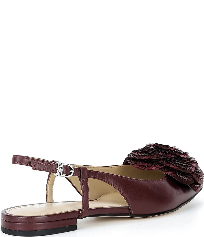 Michael Kors Elodie Floral Sequin and Leather Pointed Toe Slingback Flats