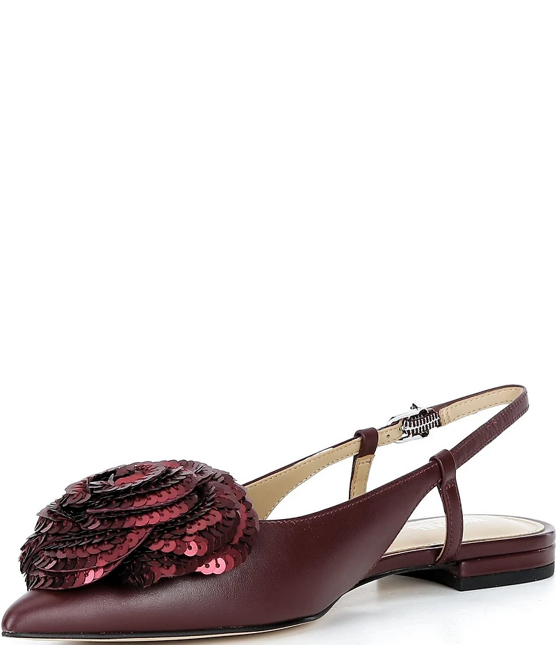 Michael Kors Elodie Floral Sequin and Leather Pointed Toe Slingback Flats