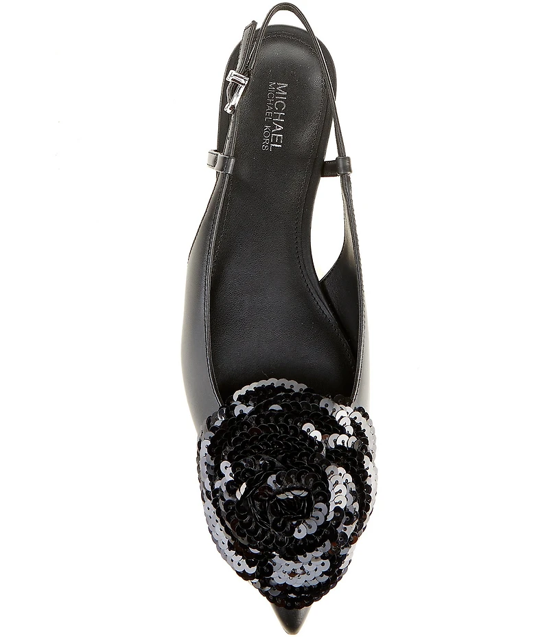 Michael Kors Elodie Floral Sequin and Leather Pointed Toe Slingback Flats
