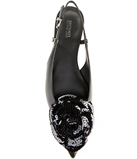 Michael Kors Elodie Floral Sequin and Leather Pointed Toe Slingback Flats