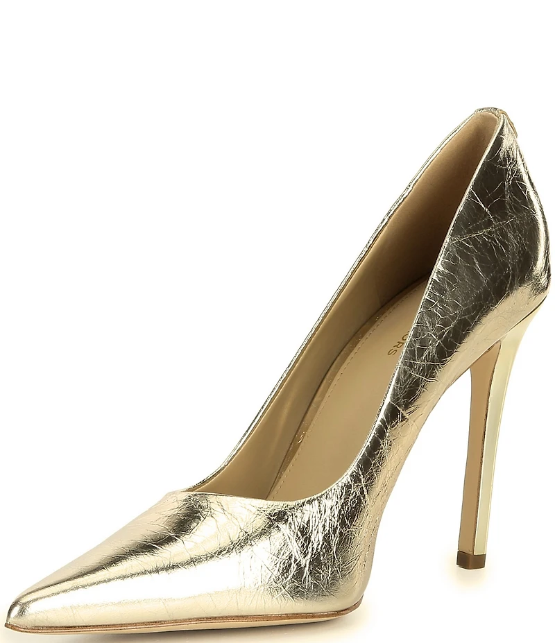 Michael Kors Elyse High Metallic Leather Pointed Toe Pumps