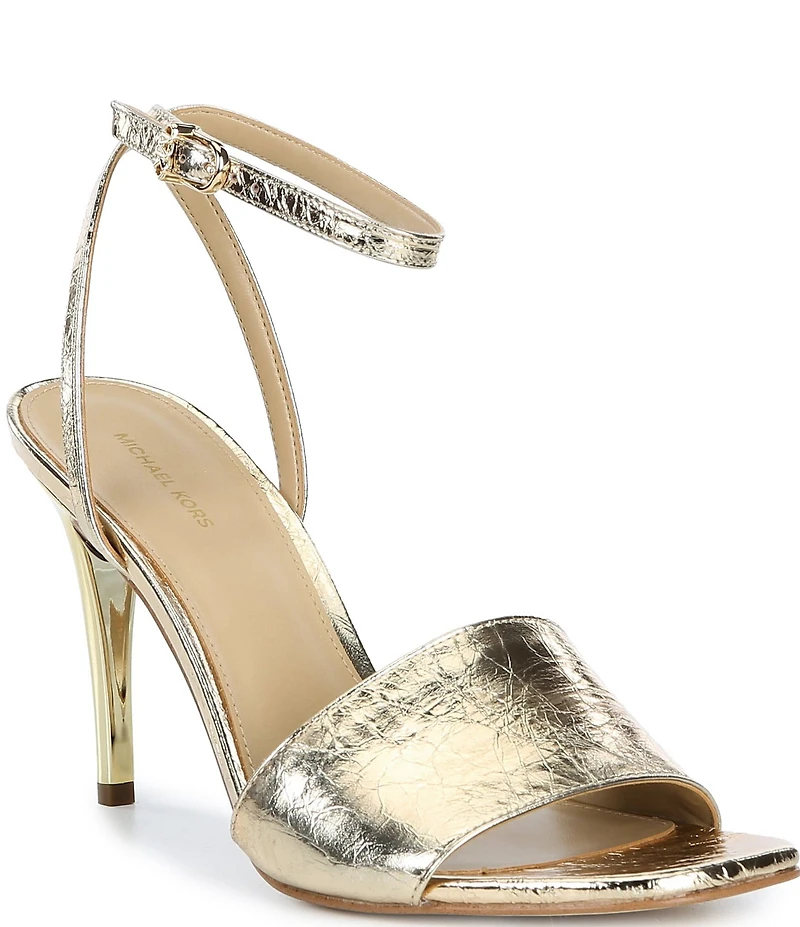 Michael Kors Elyse Metallic Crush Leather Ankle Strap Dress Sandals