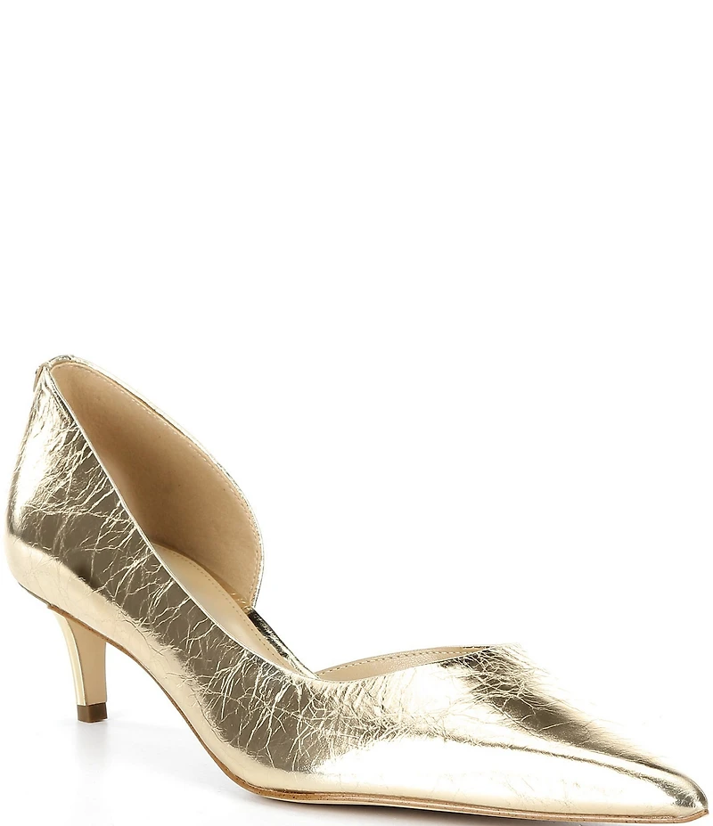 Michael Kors Elyse Metallic Crush Leather d'Orsay Kitten Heel Pumps