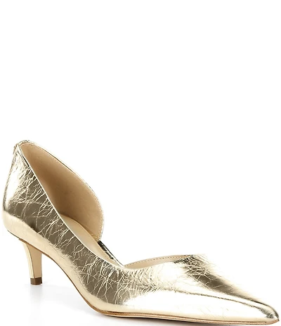 Michael Kors Elyse Metallic Crush Leather d'Orsay Kitten Heel Pumps