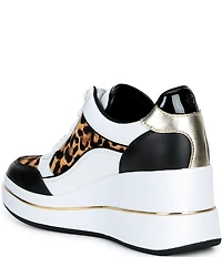 Michael Kors Emmy Leather and Cheetah Print Calf Hair Platform Wedge Sneakers