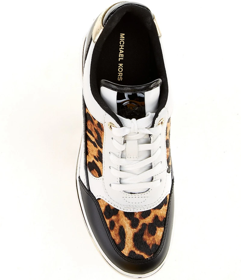 Michael Kors Emmy Leather and Cheetah Print Calf Hair Platform Wedge Sneakers