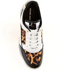 Michael Kors Emmy Leather and Cheetah Print Calf Hair Platform Wedge Sneakers