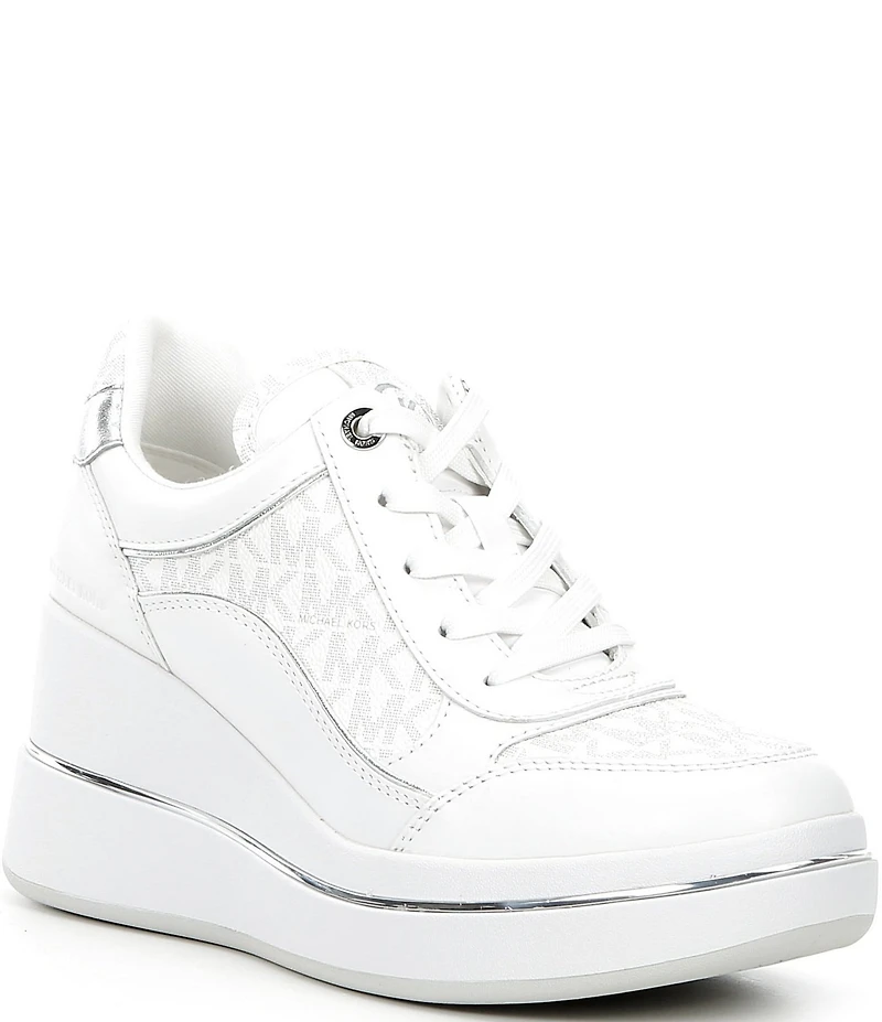 Michael Kors Emmy Leather Logo Lace Up Wedge Trainer Sneakers