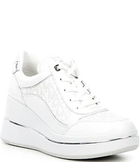 Michael Kors Emmy Leather Logo Lace Up Wedge Trainer Sneakers