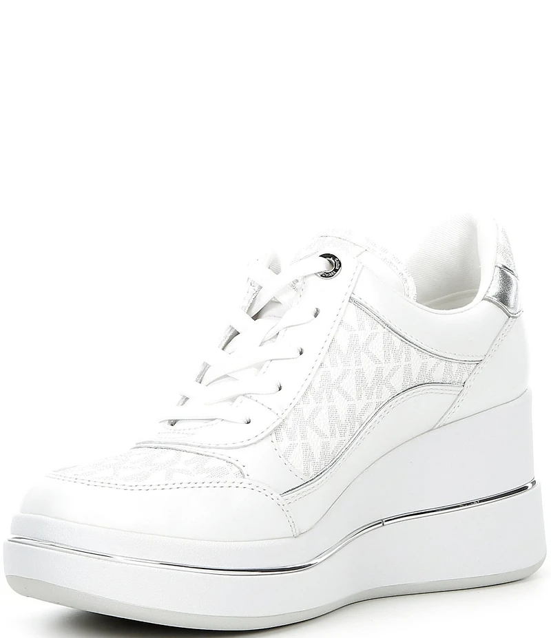 Michael Kors Emmy Leather Logo Lace Up Wedge Trainer Sneakers