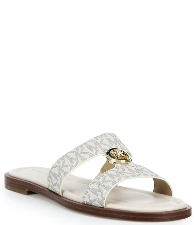 Michael Kors Erin Signature MK Print Flat Slide Sandals