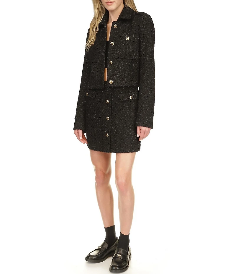 Michael Kors Eyelash Tweed Gold Button Coordinating Mini Skirt