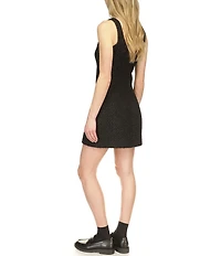 Michael Kors Eyelash Tweed Scoop Neck Sleeveless Gold Button Mini Dress