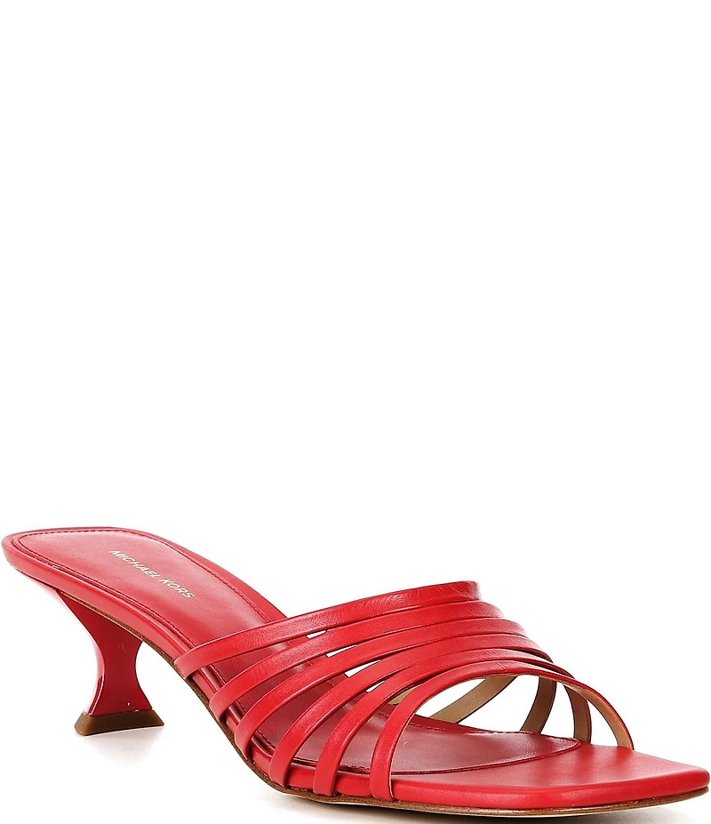 Michael Kors Haisley Leather Strappy Kitten Heel Dress Slide Sandals