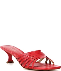 Michael Kors Haisley Leather Strappy Kitten Heel Dress Slide Sandals