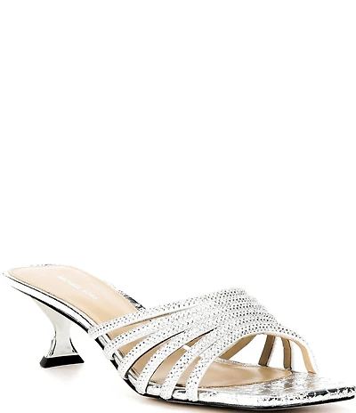 Michael Kors Haisley Microsuede Hot Fix Embellished Kitten Heel Slide Sandals