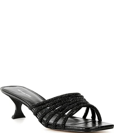 Michael Kors Haisley Microsuede Hot Fix Embellished Kitten Heel Slide Sandals