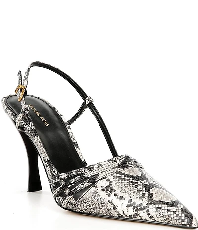 Michael Kors Haisley Snake Print Embossed Leather Slingback High Heel Pumps
