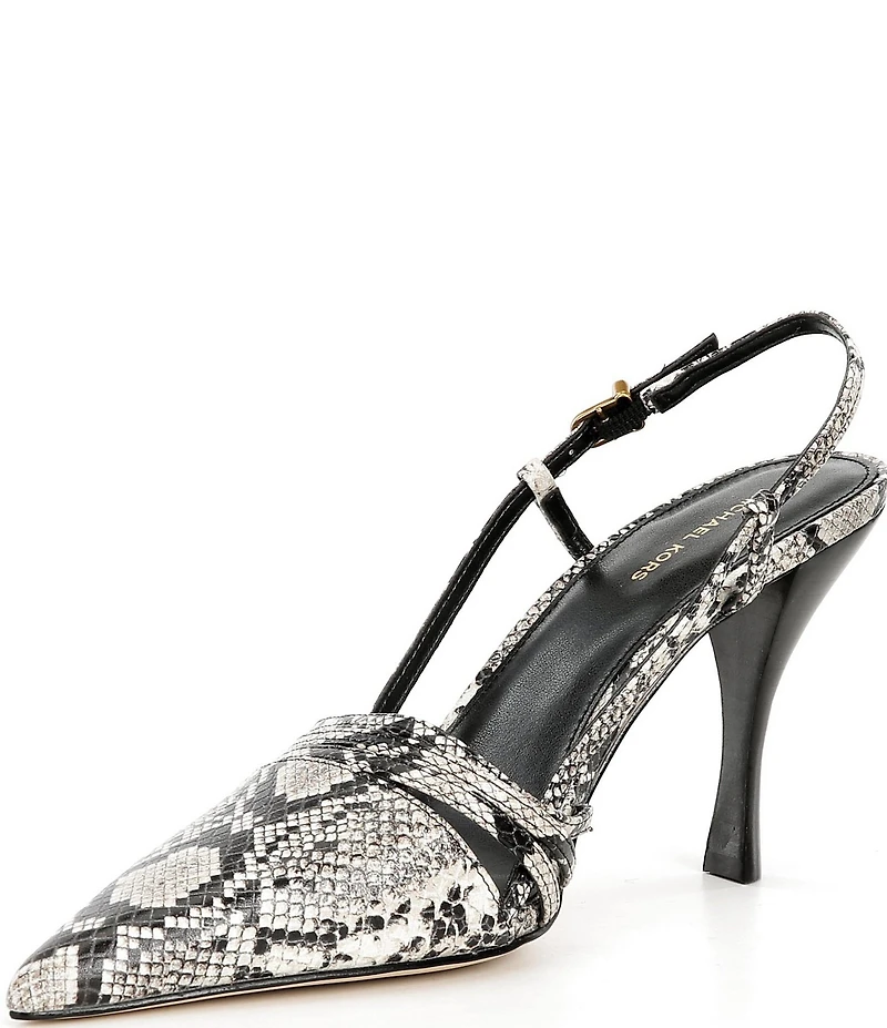 Michael Kors Haisley Snake Print Embossed Leather Slingback High Heel Pumps