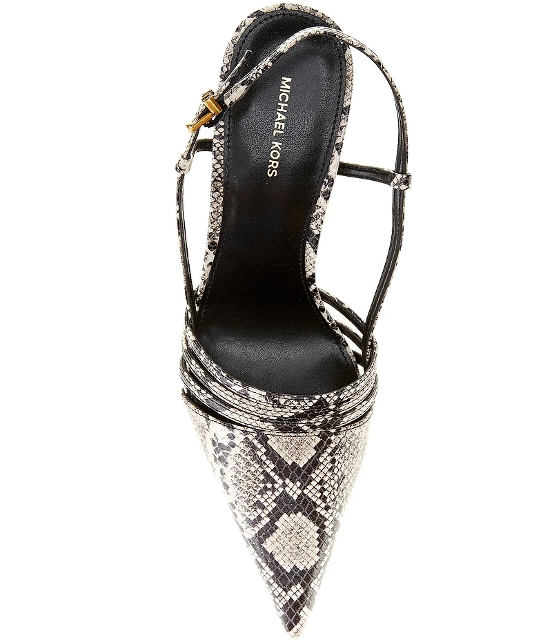Michael Kors Haisley Snake Print Embossed Leather Slingback High Heel Pumps