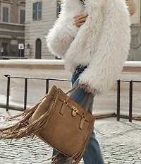 Michael Kors Hamilton Moderne Large Suede Fringe Satchel Bag