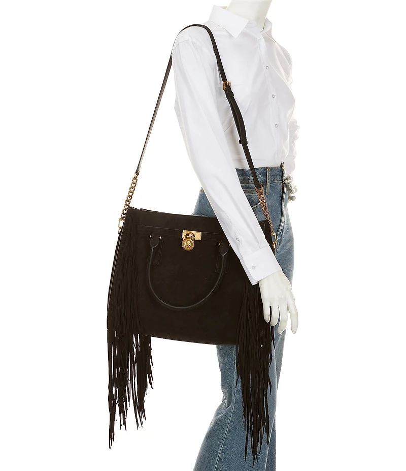Michael Kors Hamilton Moderne Large Suede Fringe Satchel Bag