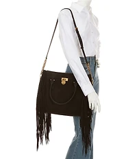Michael Kors Hamilton Moderne Large Suede Fringe Satchel Bag