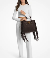 Michael Kors Hamilton Moderne Large Suede Fringe Satchel Bag