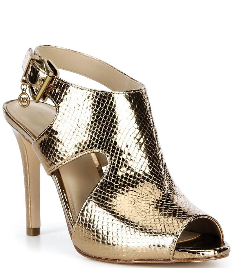 Michael Kors Harper Heeled Metallic Leather Dress Sandals