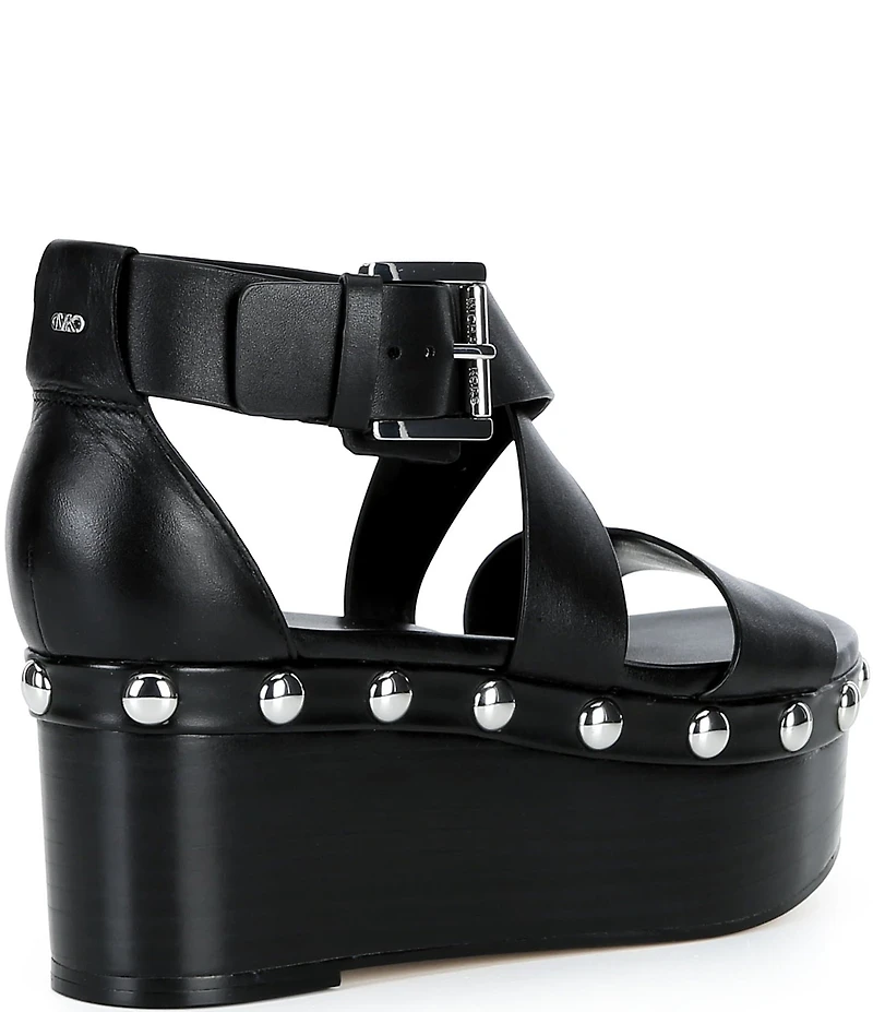 Michael Kors Hensley Leather Studded Platform Wedge Sandals