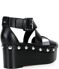 Michael Kors Hensley Leather Studded Platform Wedge Sandals